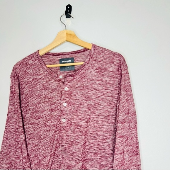 Bonobos Heathered Red Long Sleeve Slim Henley Shirt Medium - Picture 3 of 5